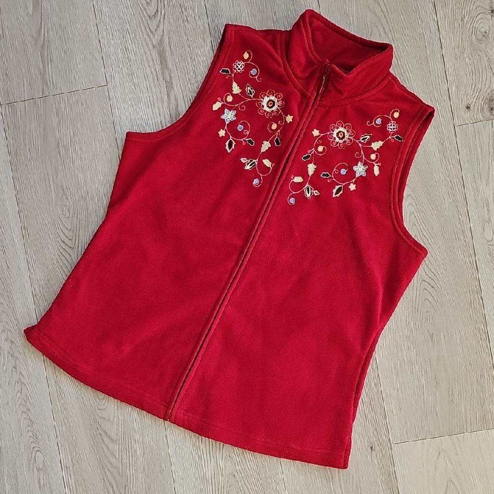 Vintage Penmans Christmas Fleece‎ Embroidered Vest, Medium